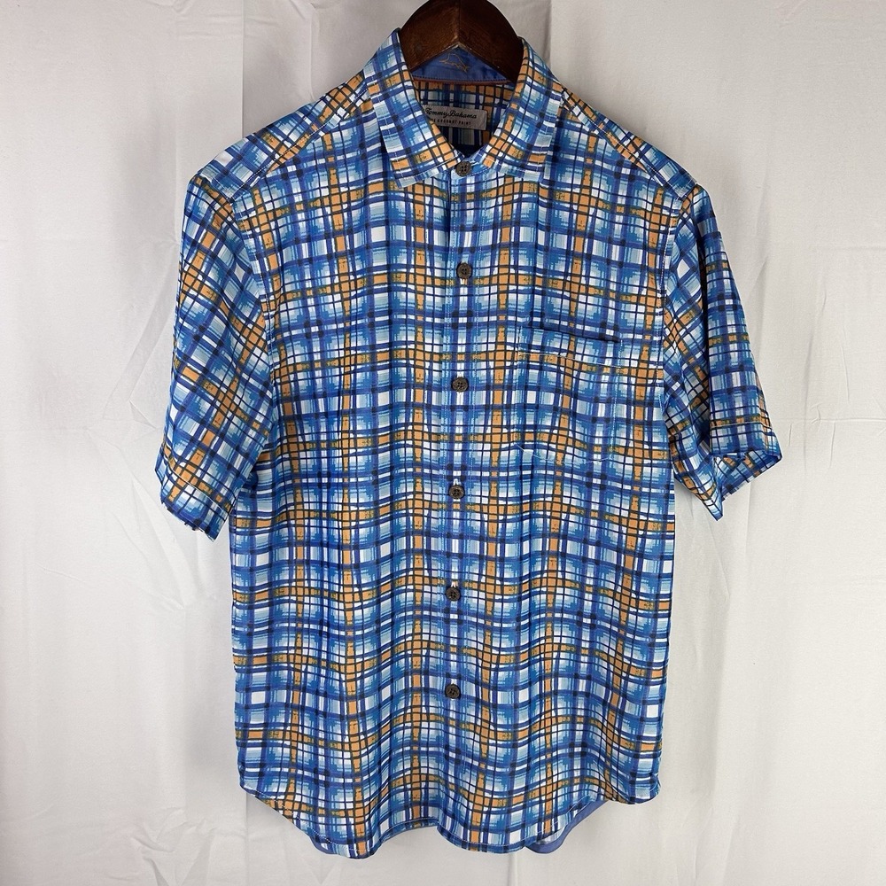 Tommy Bahama Coconut Point Island Zone Performance Shirt Mens Small Blue Plaid